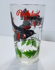 Vintage BOSCUL Peanut Butter Glass Tumbler REDSTART BIRD Barware 5"