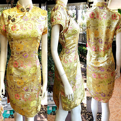 Asia-Miss China Qipao/Geisha Mini-Kleid Cheongsam Schwarz/Rot/Pink/GoldGr.34-42