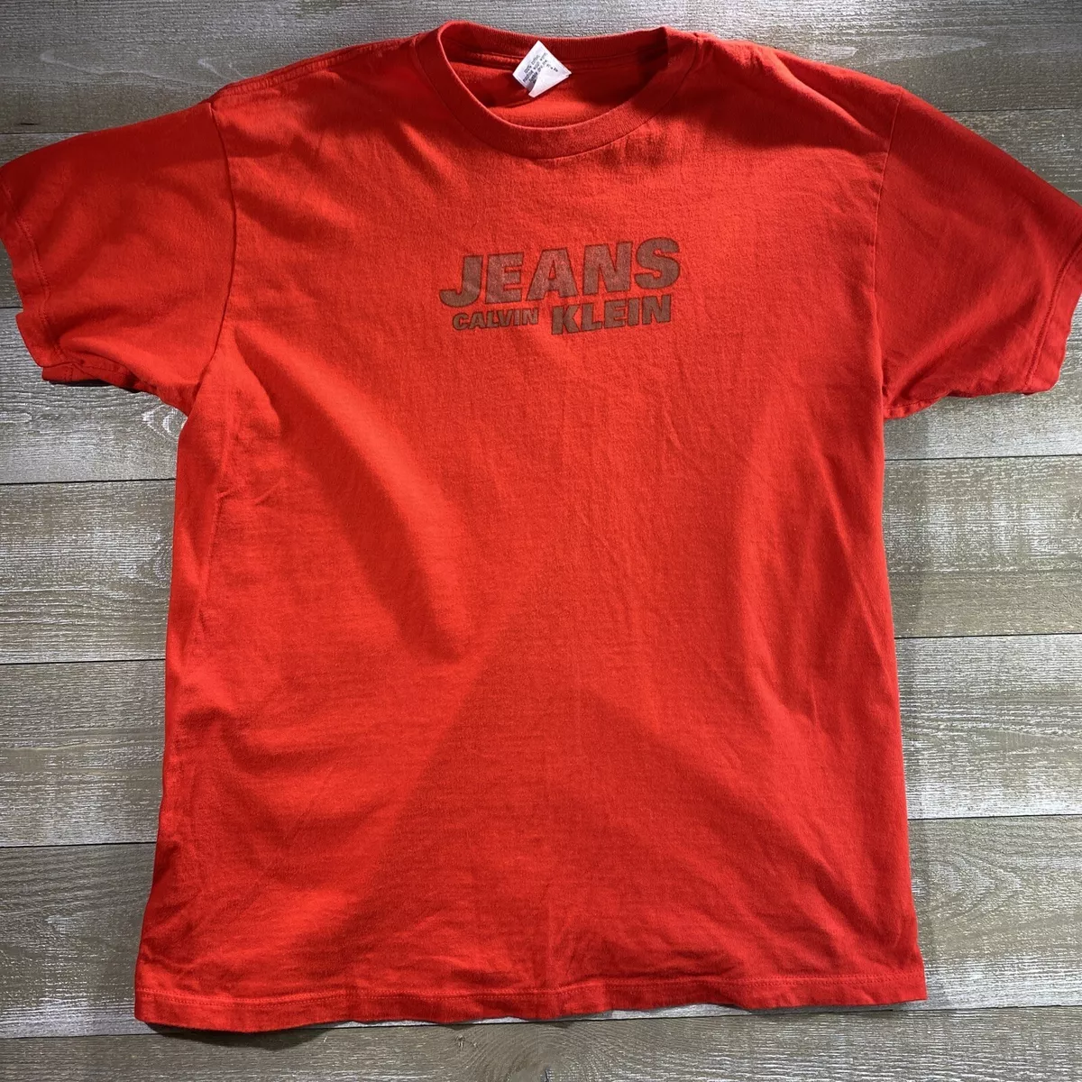 Vintage Calvin Klein Jeans Red Spellout T Shirt Made in USA - Large | eBay