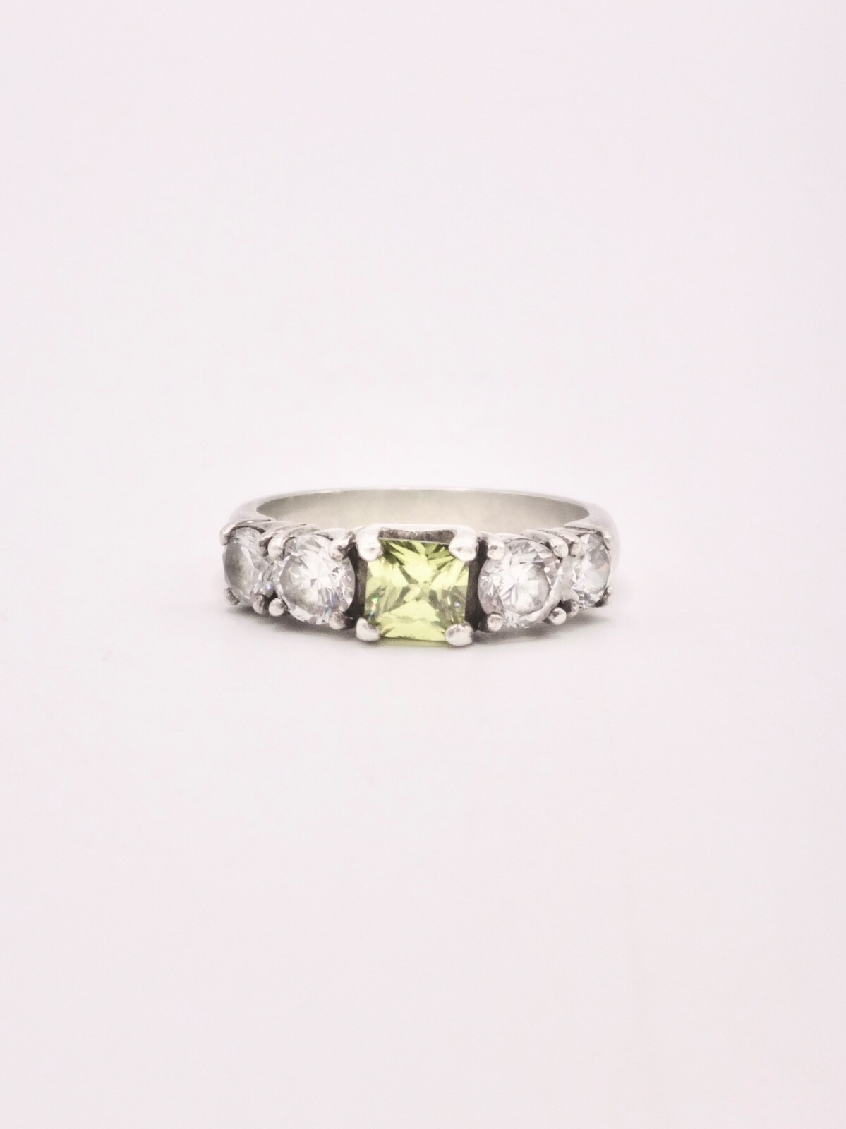Solid Silver Ring Set with Peridot and Zircons - image 2