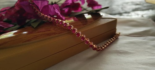 Birthstone Layering Bezel Bracelet For Women's 14k Yellow Gold Natural Red Ruby - Picture 3 of 14