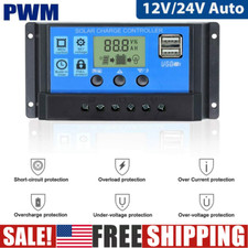 30A Solar Charge Controller 12V/24V Auto PWM/LCD Dual USB Battery Regulator