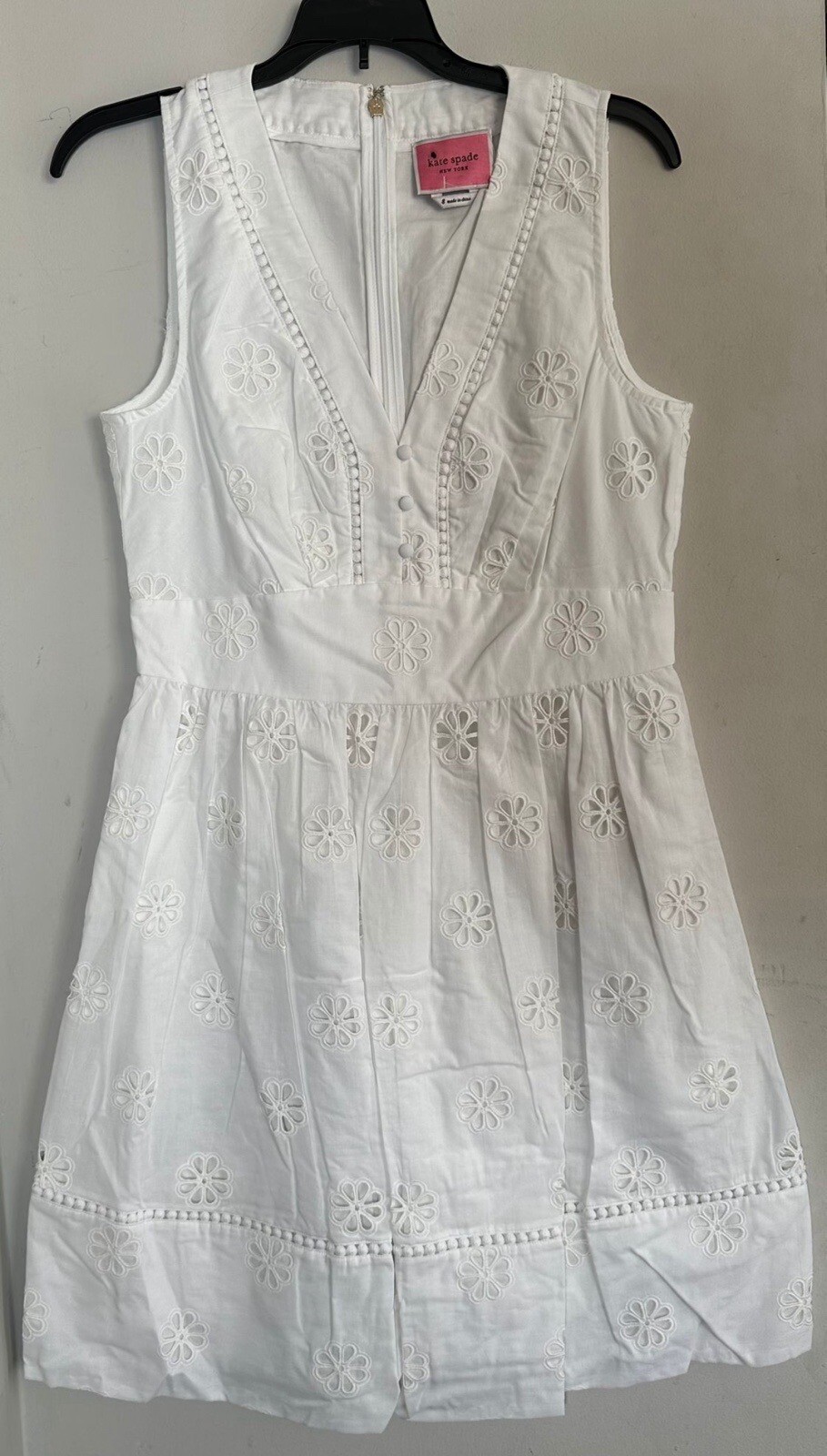 NWT Kate Spade Womens Dress White 8 Floral Eyelet Fit & Flare Sleeveless V-Neck