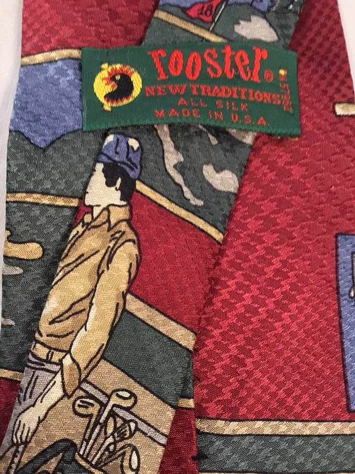 ROOSTER NOVELTY TIE Golf Buddies & Beer 100% Silk 4”wide 70’s Exl’t Vintage Cond - Image 3 of 4