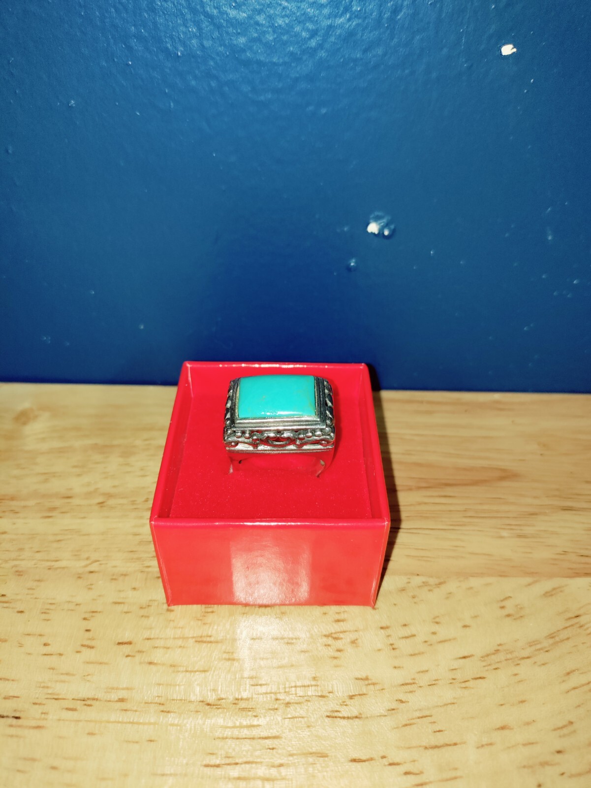 Sterling Silver 925 Heavy Rectangular Turquoise R… - image 1