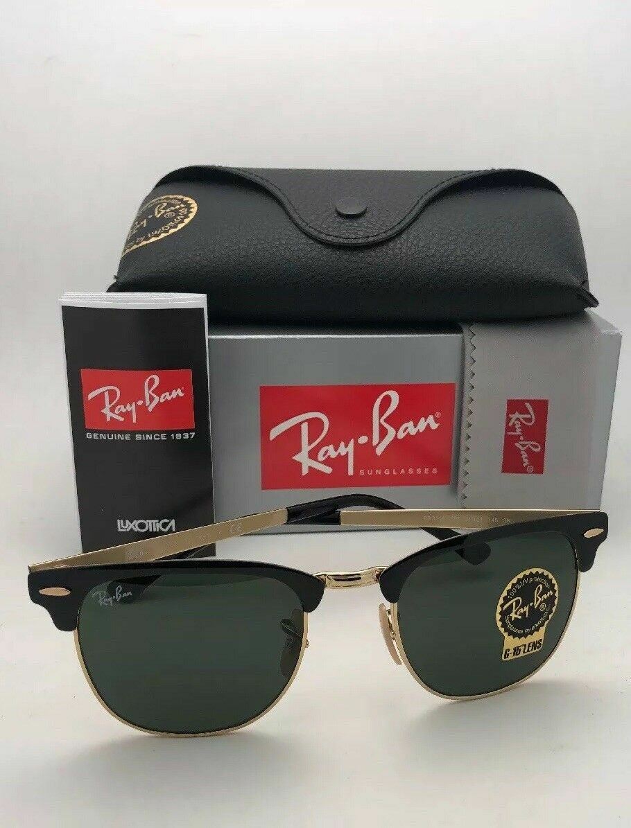 New RAY-BAN Sunglasses CLUBMASTER METAL RB 3716 187 Black & Gold w
