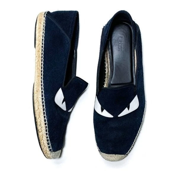 Mocassino e slip on uomo FENDI Navy Monster espadrillas blu marrone taglia 11 5