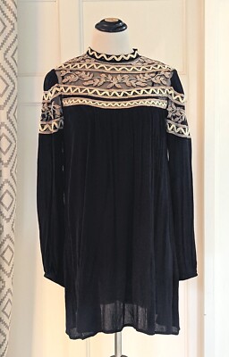 Free People Percy Swing Dress Gauzy Embroidered Long Sleeve
