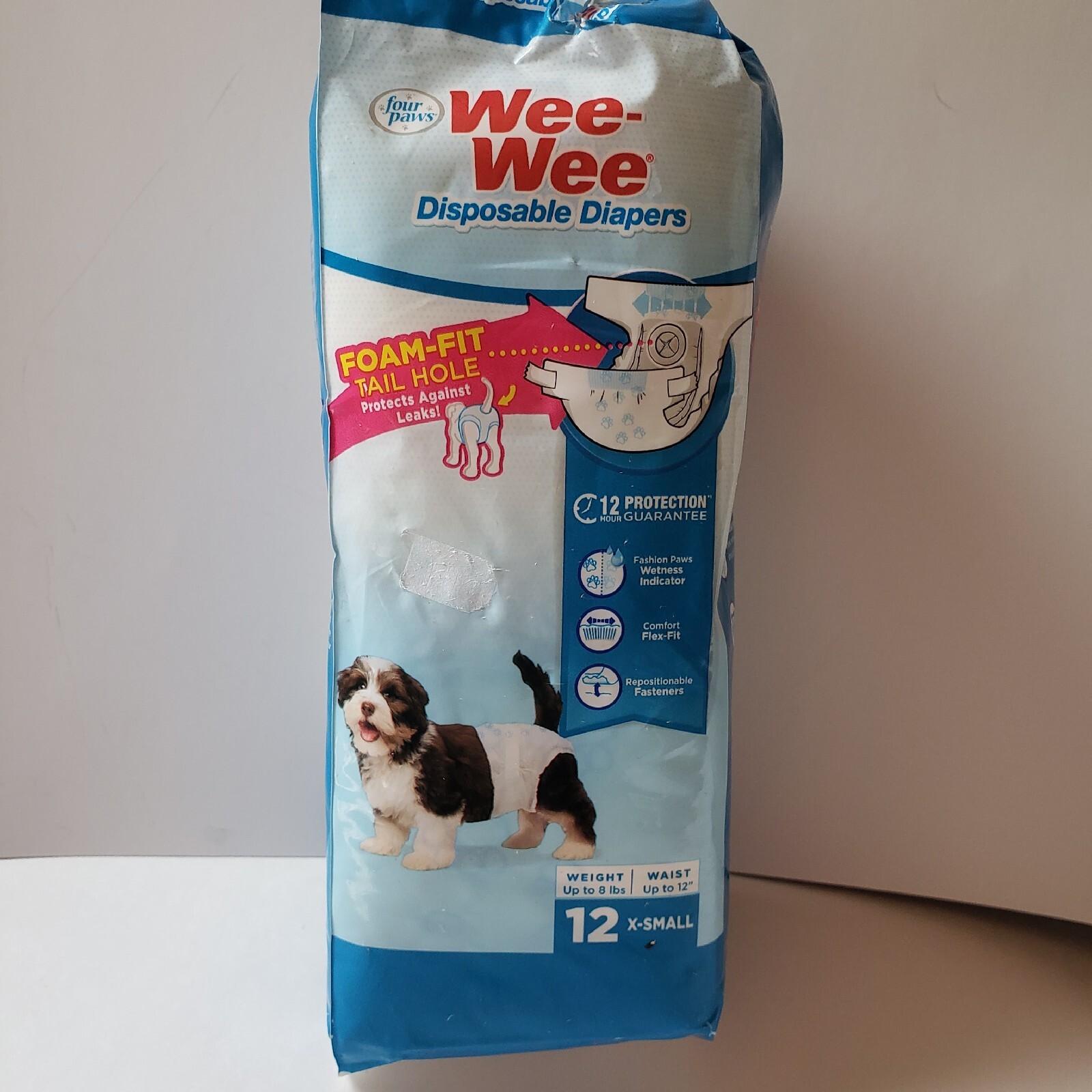 Four Paws WeeWee Disposable Diapers 12ct. Size XS up to 8 lbs Foam Fit