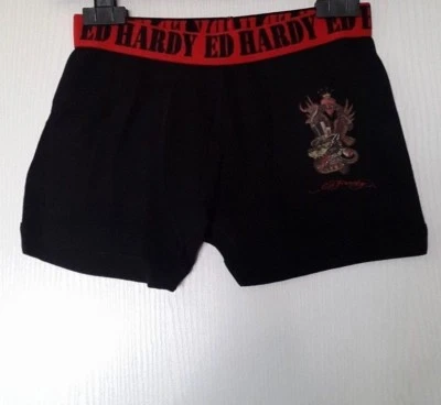 ED HARDY KIDS BOXER 100% COTON TAILLE 12 ANS (L ENFANT) COLORIS NOIR 408TFOX - Photo 1/4