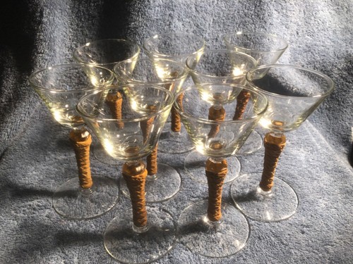9 MCM NEIMAN MARCUS VINTAGE MARTINI COCKTAIL GLASSES WITH BAMBOO COVERED STEMS - Picture 2 of 15