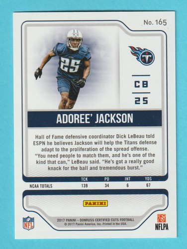 2017 Panini Donruss Certified Cuts RC Adoree' Jackson Titans #165 375/399 - Picture 2 of 2