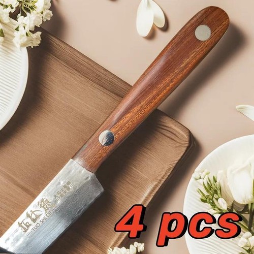 Cuchillos peladores forjados hoja de carne de acero Damasco afilado mango de madera maciza lisa - Imagen 26 de 29