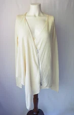 9/15 Saks Fifth Avenue Silk Linen Lightweight Sweater Asymmetrical Zip Lemon M