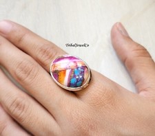 Pink Oyster Ring, Oyster Copper Turquoise Ring, 925 Sterling Silver, Gemstone