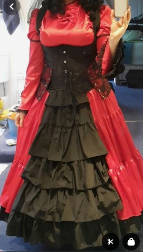 Deluxe Red Black Victorian Vampiress Steampunk Gothic FancyDress Costume Gown XL - Picture 9 of 9