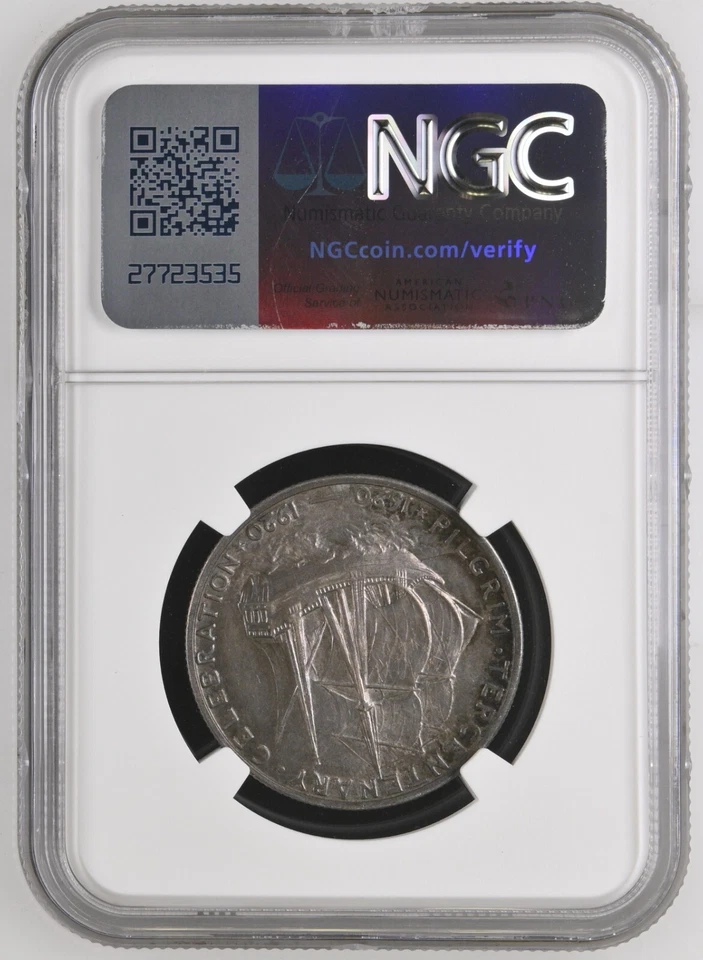 1920 50 Cent Pilgrim Silver Coin NGC UNC Details Cleaned  United States Mint - Image 2 of 2