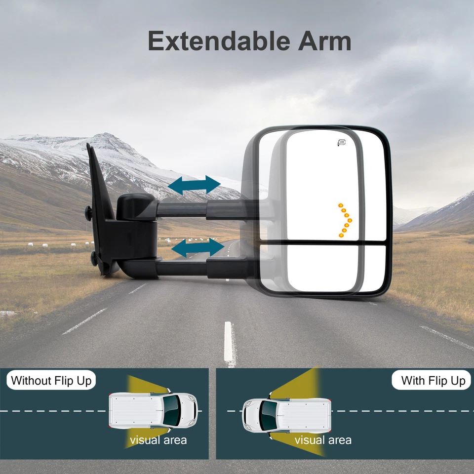 Пара буксировочных зеркал сигнал питания для 2003-2006 Chevy Silverado 1500HD 2500HD черные - Изображение 4 из 4