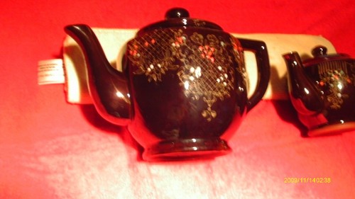 Vintage Tea Pot & Creamer Made In Japan Brown Floral Hand Painted , Gold trim - Picture 5 of 7