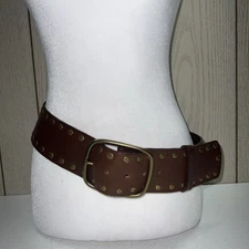 WCM New York Italian Leather Wide Belt Brown Brass Buckle Sz M EUC