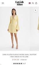 Lavish Alice LARA FLUTED SLEEVE MICRO SHELL BUTTON MINIDRESS YELLOW RRP�134 BN