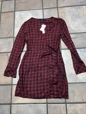 Sanctuary Womens Red Animal Print V-Neck Long Sleeve Mini Wrap Dress Size S