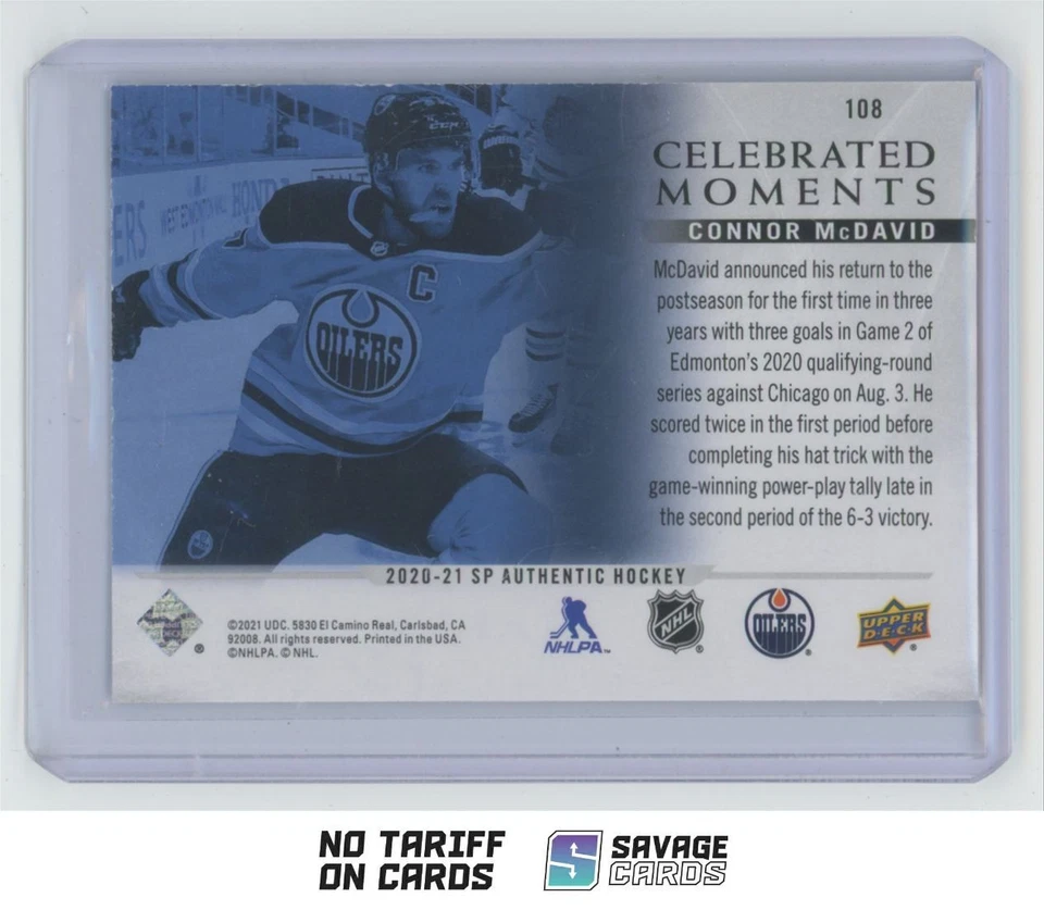 2020-21 SP Authentic Celebrated Moments Connor McDavid . #108 Edmonton Oilers - Image 2 of 3