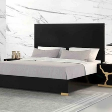 1pc Queen Size Bed Set Black Finish Contemporary Bedroom Furniture