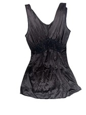 VTG Texsheen Black Satin Nightgown Sz Small Babydoll Mini Chemise Olga-Esque