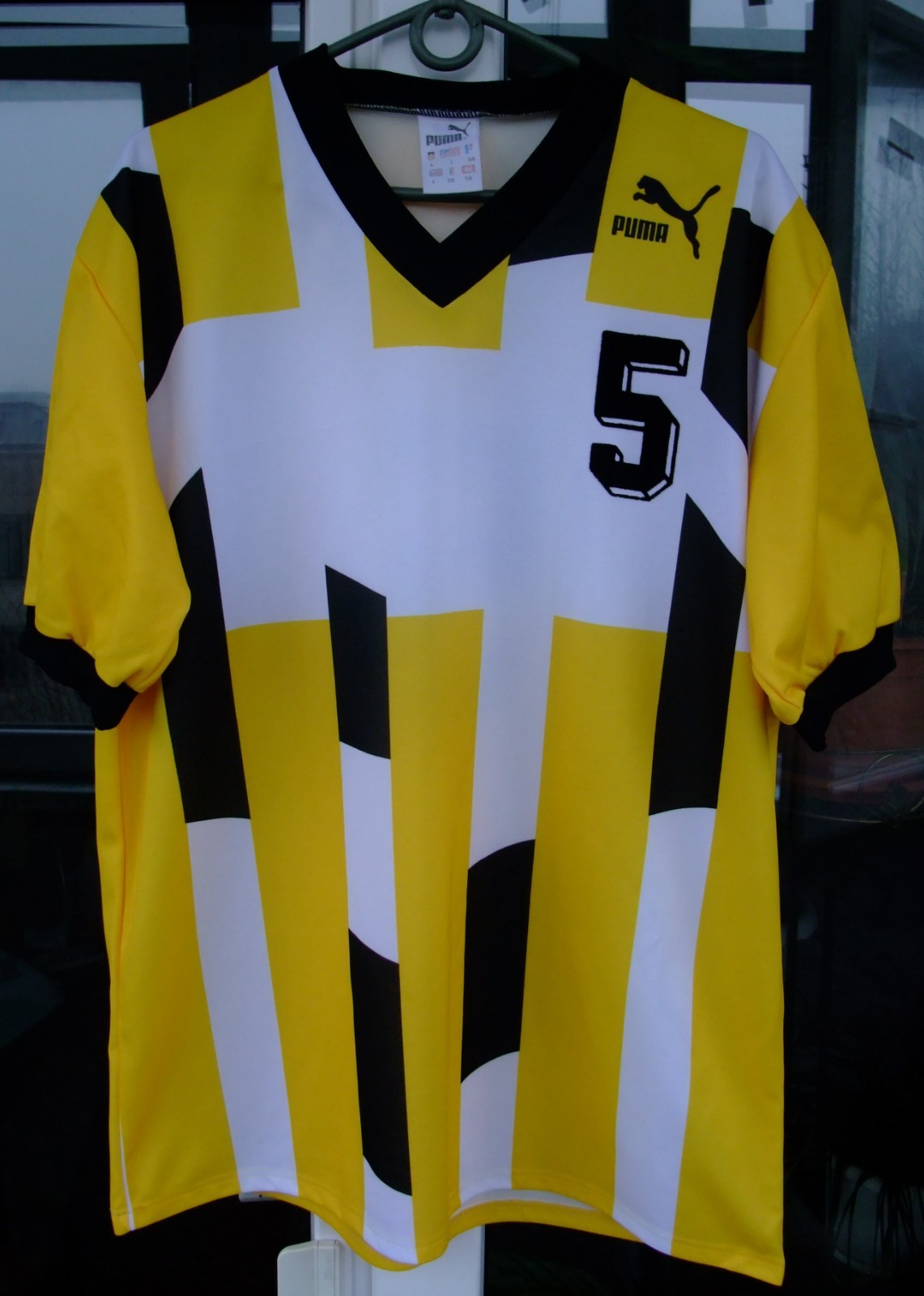 Vintage 90s Puma Football Jersey Made in Germany Yellow Black #5 Soccer Shirt L