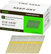 1,000 Counts  Framing Nails, 21 Degree 3-1/2" X 0.131", Smooth Shank Galvanized