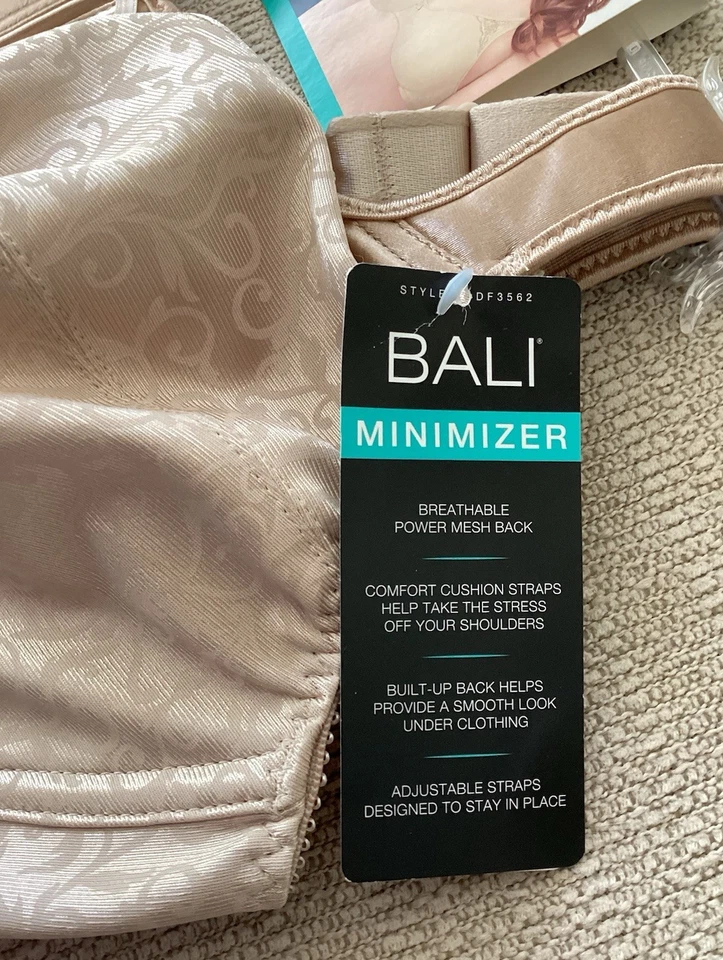 Sujetador para mujer Bali Minimizer satinado con aros sin relleno ~ 40C ~ #DF3562 ~ NUEVO CON ETIQUETAS Foto 3 de 4