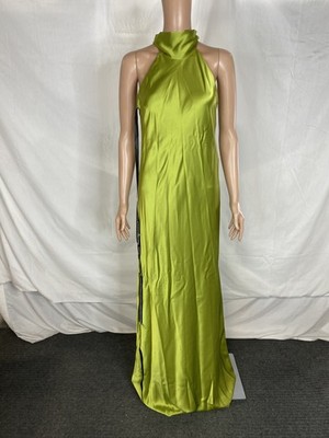 Galvan London Womens Sienna Satin Halterneck Dress Size 4/FR 36 Lime Leaf