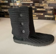 UGG Women's Classic Cardy Knit Wool Boots 5819 Black US Size 6 Great Condition!