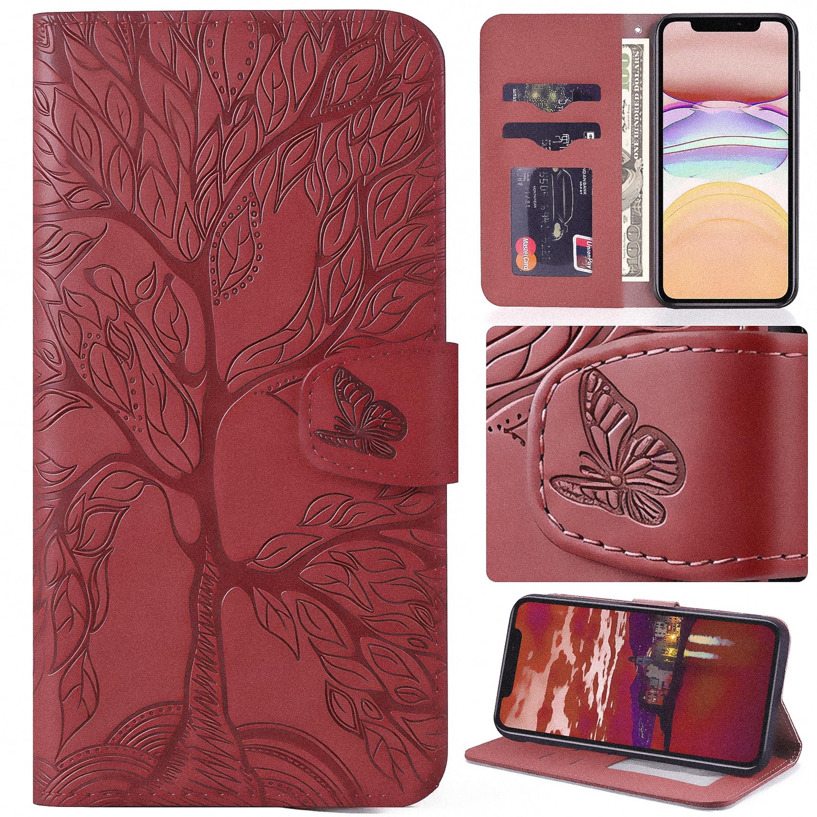 Coque Samsung Galaxy A50 Arbre de Vie Protection Antichoc Housse Papillon Étui Rabat Cuir