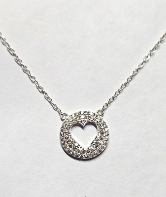 $68 Argento Vivo X6302 Sterling Silver Pave Crystal Heart Pendant Necklace