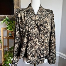 Vintage 80s Double Breasted Blazer Neutral Lightweight Floral Size Large