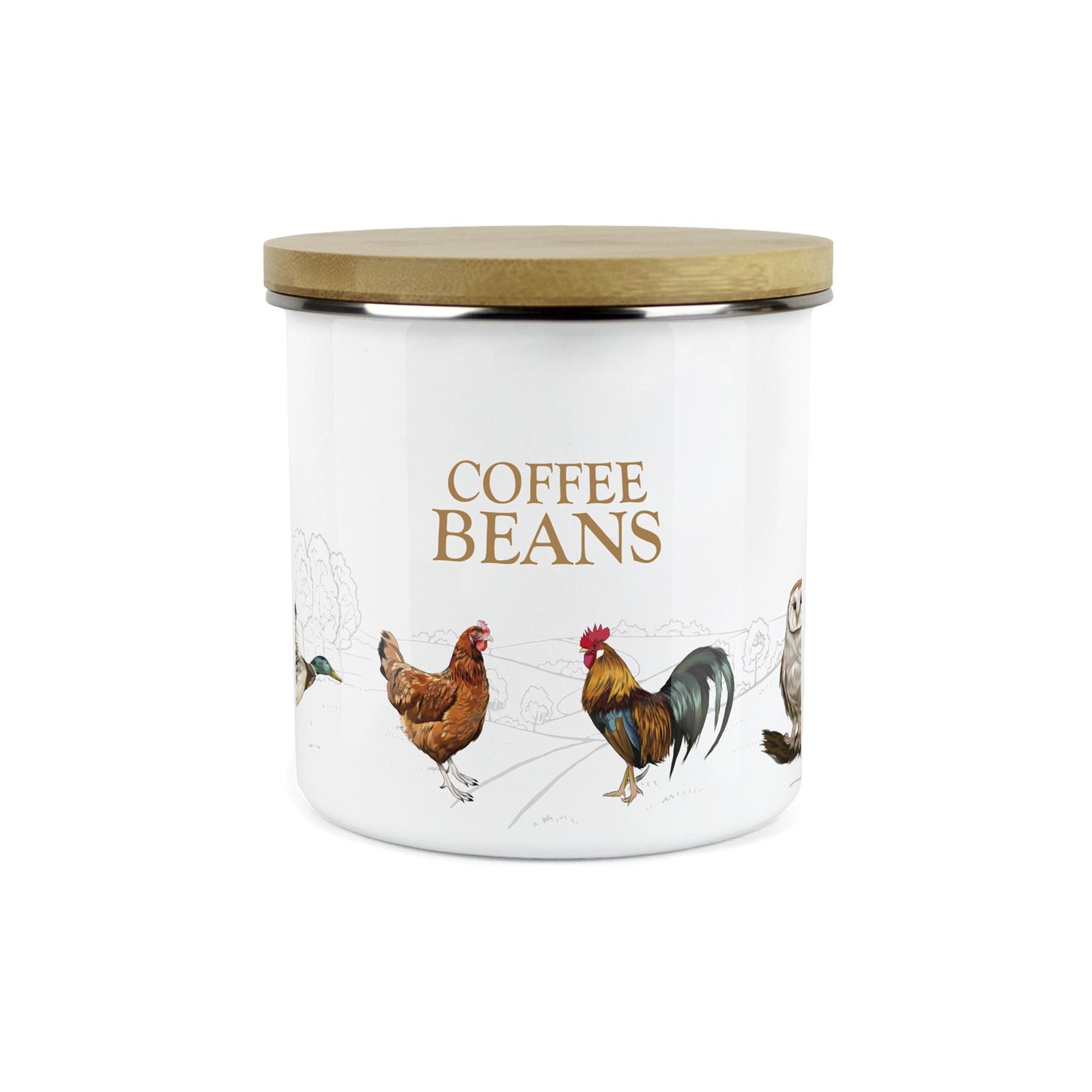 Coffee Beans Canister - Country Farm Animal Airtight Enamel Kitchen Storage Jar