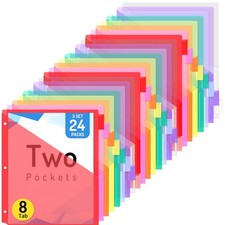 24 Count Binder Dividers with Two Pockets, 8 tab Dividers for 3 Ring Binders ...