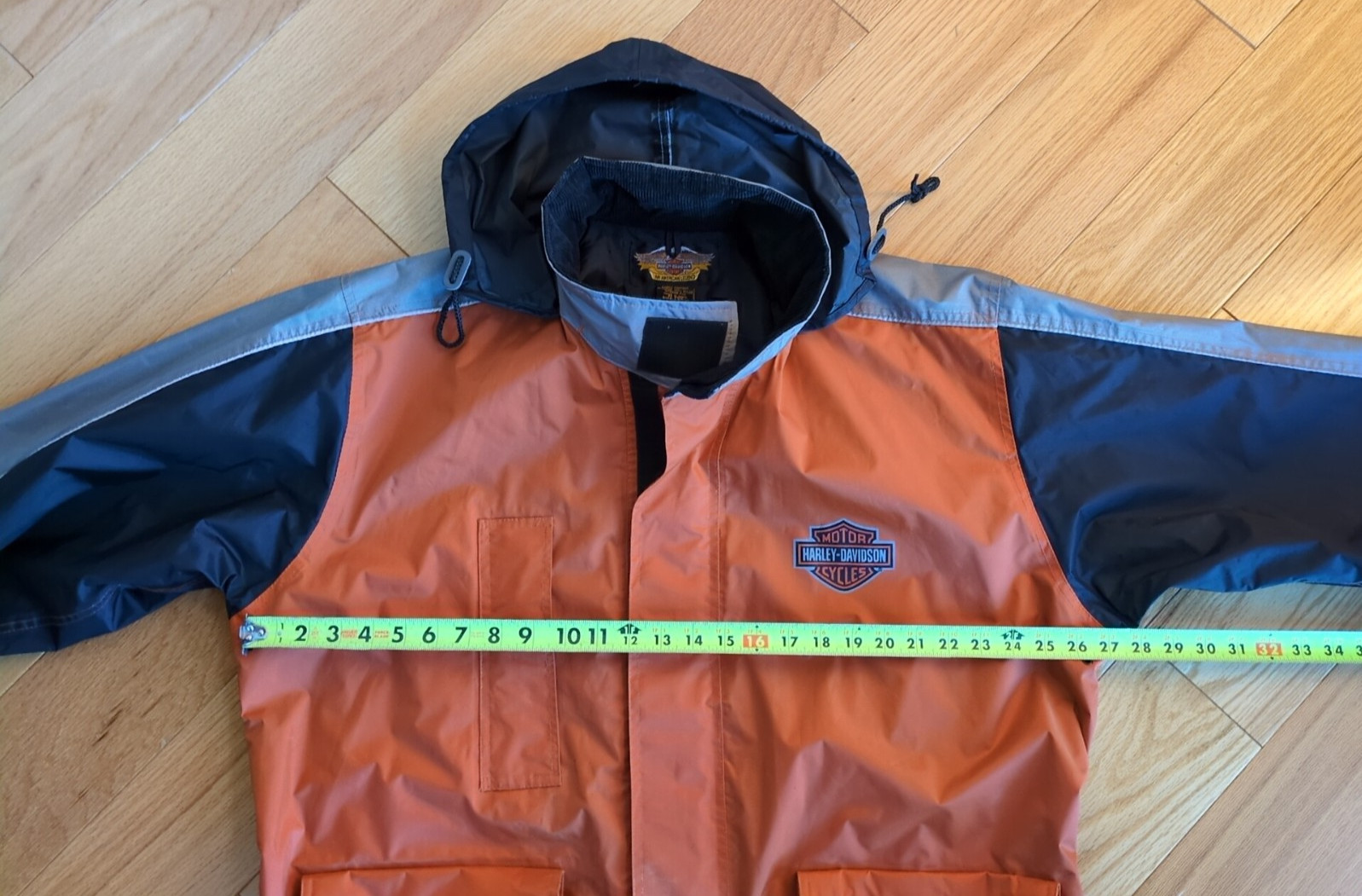 Harley Davidson Rain Suit Mens L Jacket Pants Reinforced Black Orange High Vis