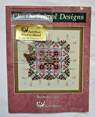 Just Nan ''Butterfly Lace'' Cross Stitch Pattern with Butterfly Flutter Bead