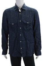 Saks Fifth Avenue Mens Linen Collared Buttoned Long Sleeve Top Blue Size L