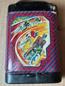 Vintage Cycle & Motor Bike Image Tin Toy Flash Light Torch c1950s Stayer Speed
