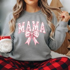 Pink Floral Mama Sweatshirt, Mama Sweater, Coquette Bow Jumper, Mama Sweater