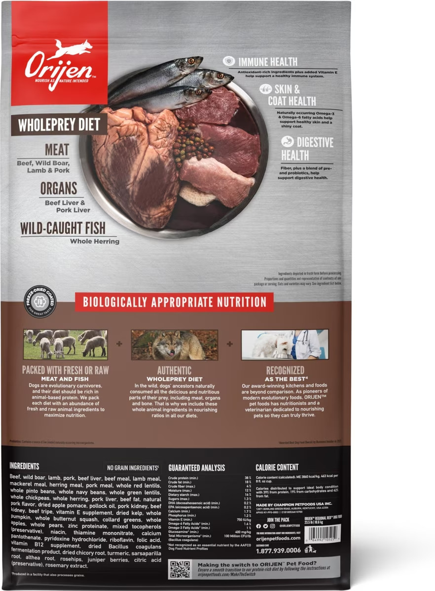 ORIJEN Regional Red Grain-Free Poultry Free High-Protein Dry Dog Food, 23.5-lb b