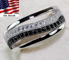 1CT Treated Black Sapphire Topaz 925 Solid Sterling Silver Ring Sz 7 UB2-3