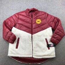 Washington Football Team Jacket Women XL Maroon Mixed Media Sherpa Puffer Fleece