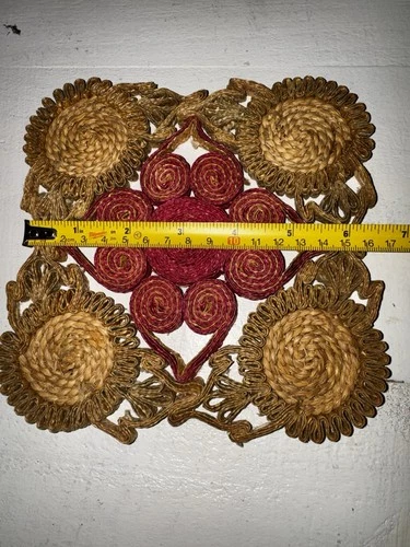 Set of 2 Vintage Raffia Trivets Straw Woven Boho Multicolor Decor 70’s MCM Art image 6