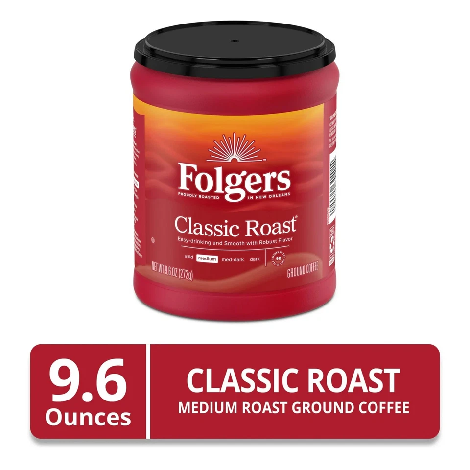 (2 PACK) Folgers Classic Roast Ground Coffee, Medium Roast, 9.6 oz Canister - Image 2 of 4