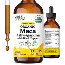 USDA Organic Maca Root Ashwagandha Drops for Men and Women - 4 fl oz
